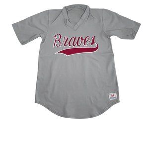 VTG 80s Champion Products Medium Softball Baseball Jersey Braves #12 Grey‎ Red
